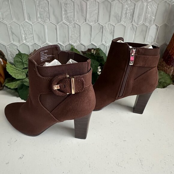 Brown Suede Block Heel Ankle Boots Size 8.5M With Buckle & Zipper - Picture 5 of 7